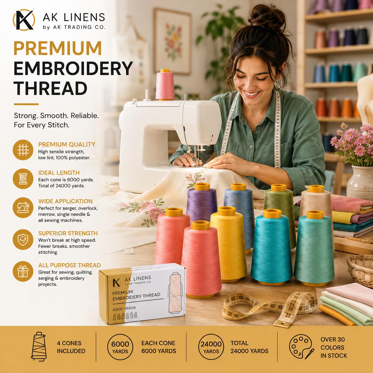 AK TRADING CO. - Set de 4 conos de hilo de coser multiuso, poliéster de alta resistencia, 5486 m cada uno, para coser, acolchar, máquinas remalladoras, overlock, Merrow y bordado a mano, morado