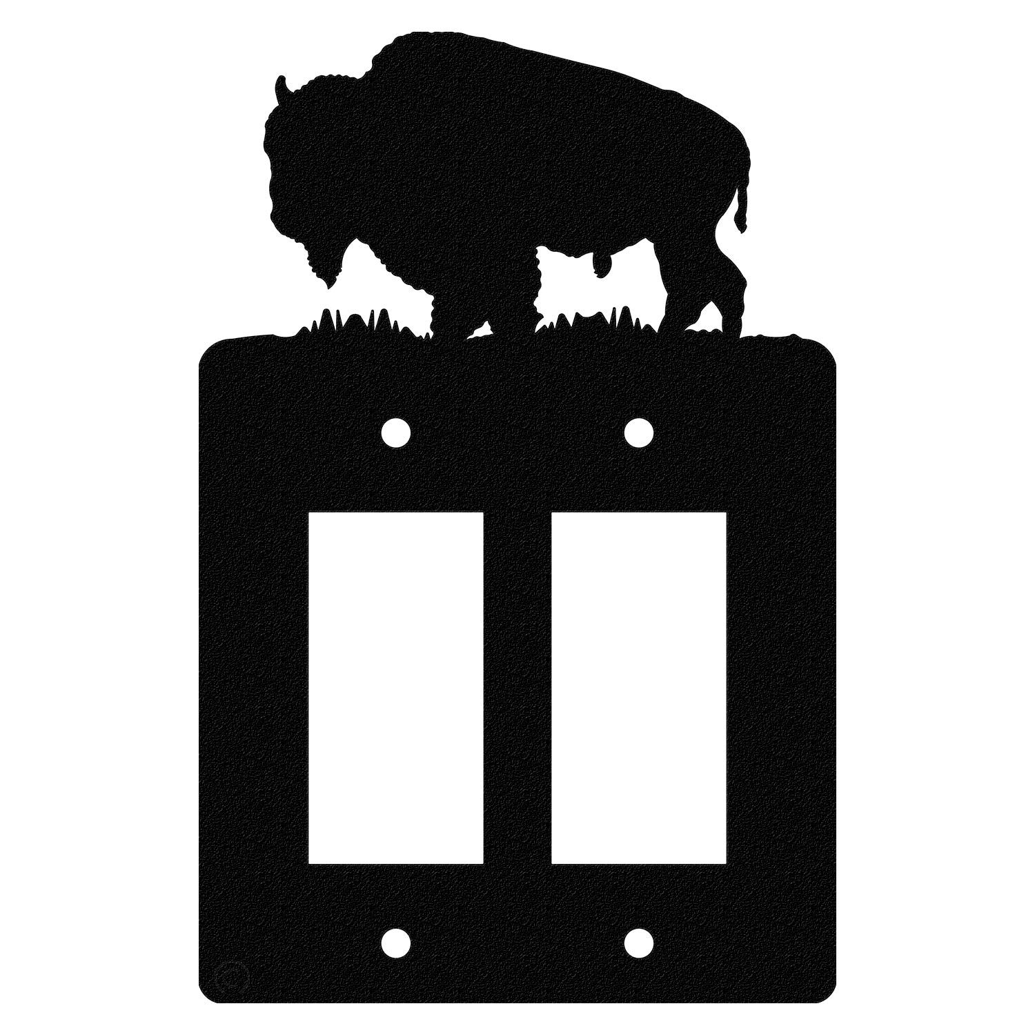 Buffalo Bison Double Gang Light Switch Wall Plate (Double Rocker (GFCI), Black)
