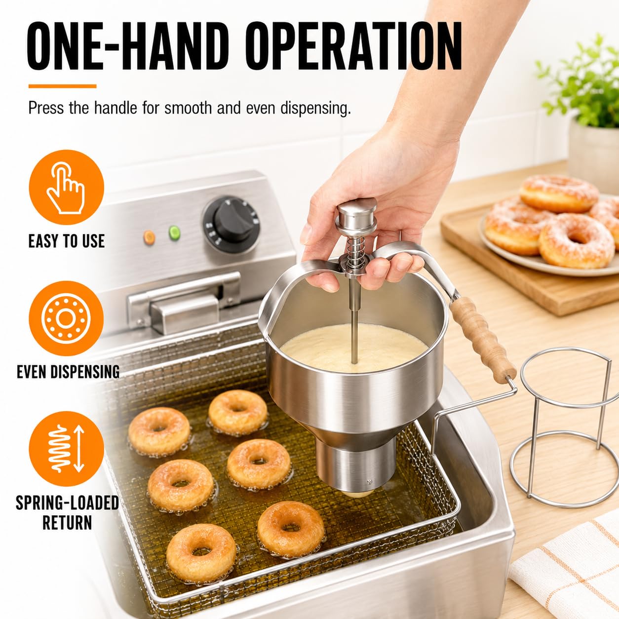 Dispensador Ajustable de Masa para Donuts, Acero Inoxidable