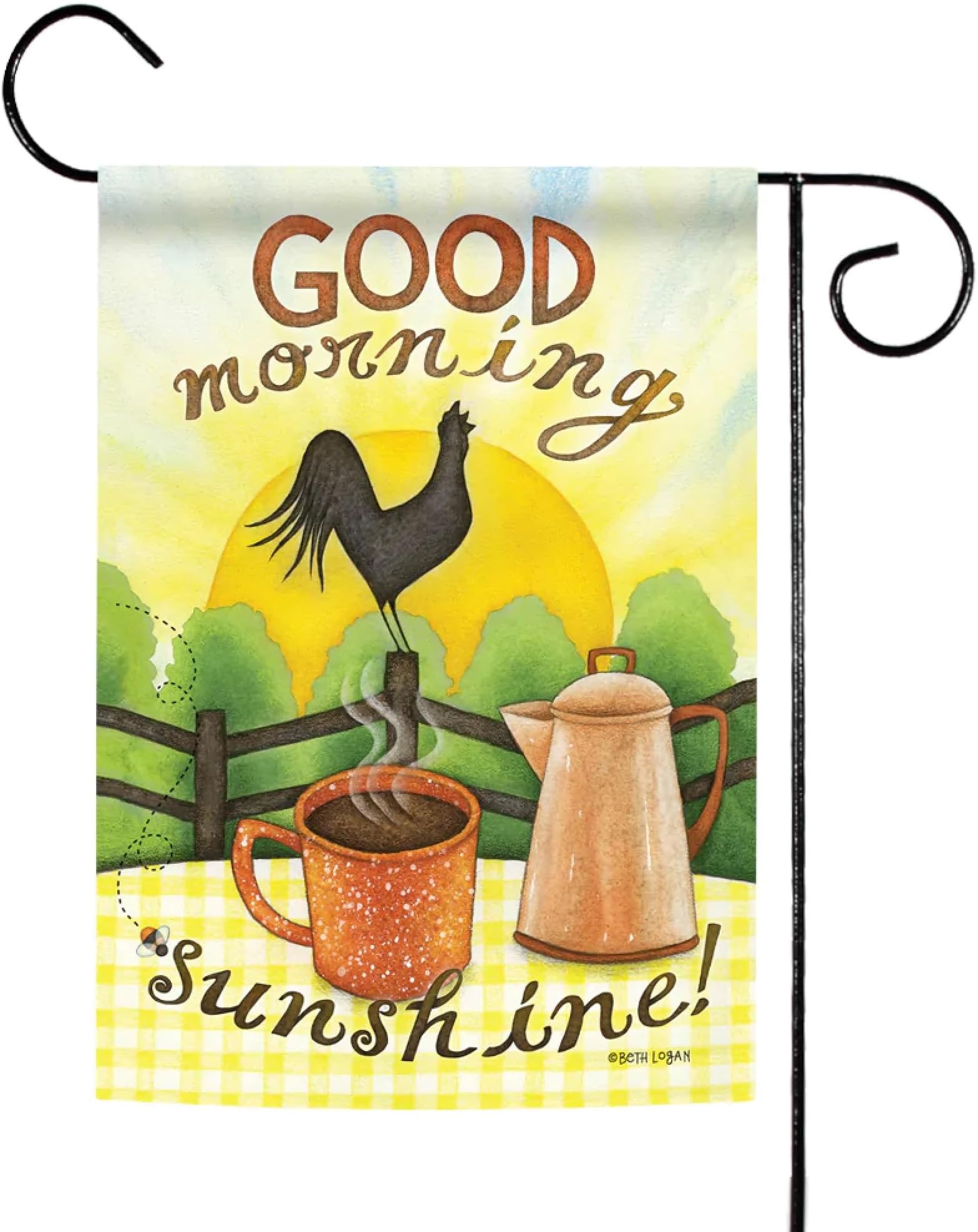 Toland Home Garden Good Morning Sunshine Decorative Sunrise Coffe Cup Rooster Crow House Flag