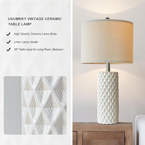 Miniatura 4 de Lámpara de mesa de 26 pulgadas de alto para sala de estar, juego de 2 lámparas blancas vintage de cerámica modernas para mesitas de noche, lámpara