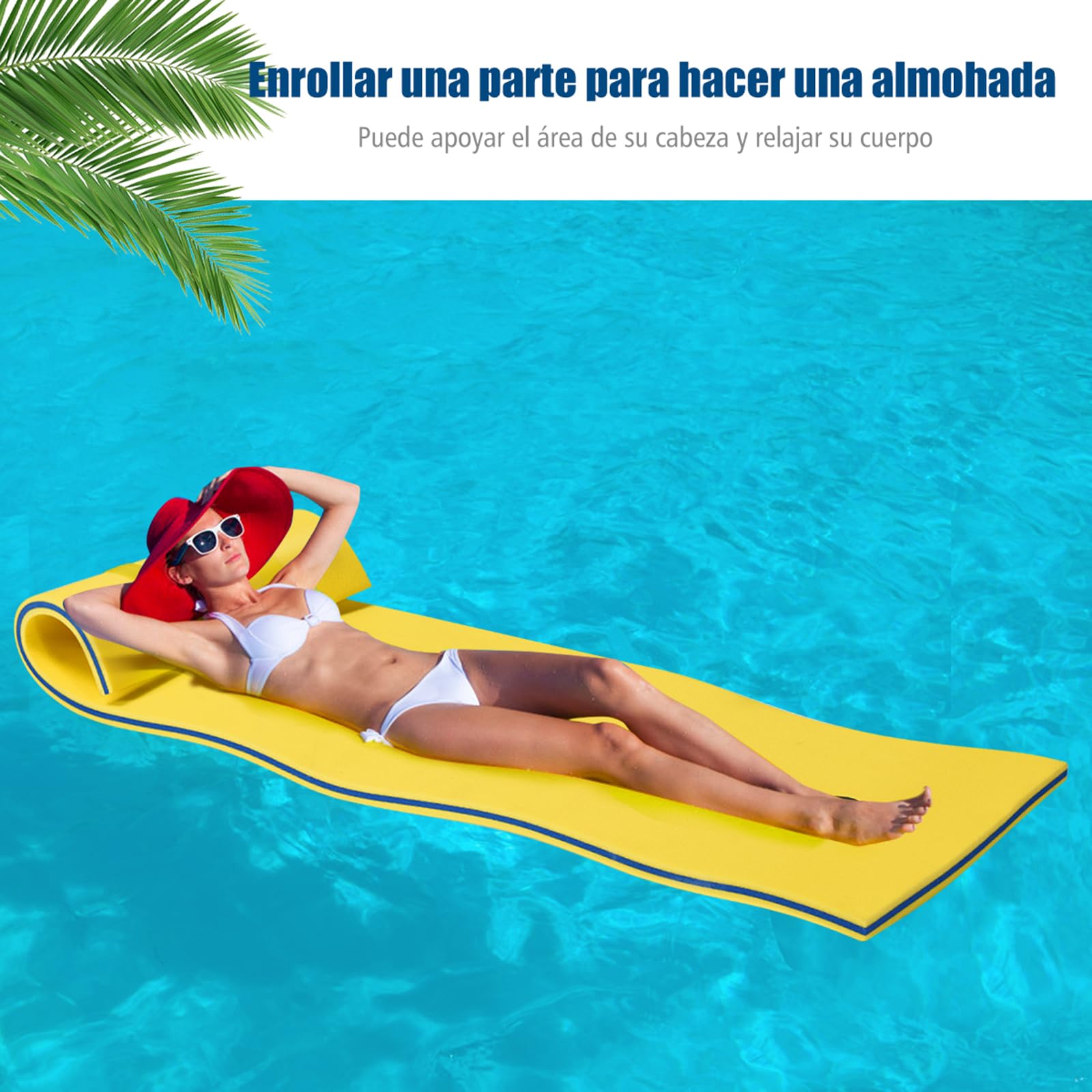 COSTWAY Flotador de Agua, Estera Flotante de Espuma XPE de 3 Capas，Resistente al Desgarro con Dispositivo para Recreación y Relajación en el Agua, para Mar, Lago, Piscina