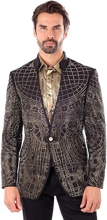 Barabas Mens Geometric Studded Henley Lapel Blazer 3BLR14