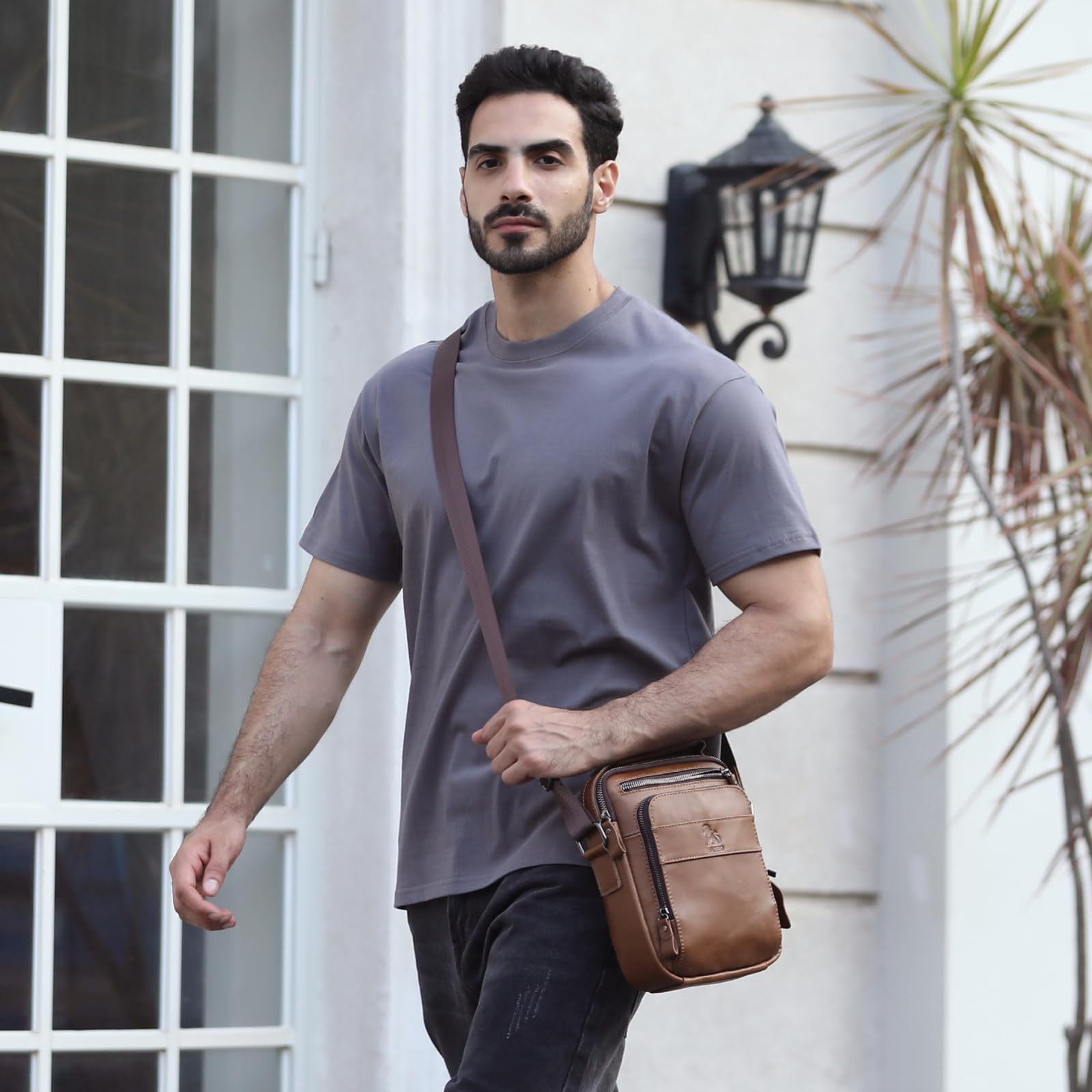 BAIGIO Bolso Hombre Bandolera Cuero Vintage Bolso Mano Hombres Bolsos Hombre Pequeño con 5 Ranuras para Tarjetas Bolsa de Hombro para Negocios, Trabajo, Viaje, Vida Cotidiana
