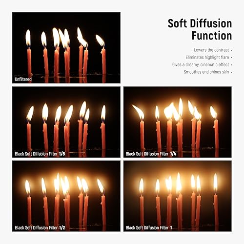 Miniatura 9 de NEEWER Difusión negra de 3.031 in, 1 filtro de niebla de ensueño, filtro de efecto cinematográfico, ultra delgado, repelente al agua, resistente a
