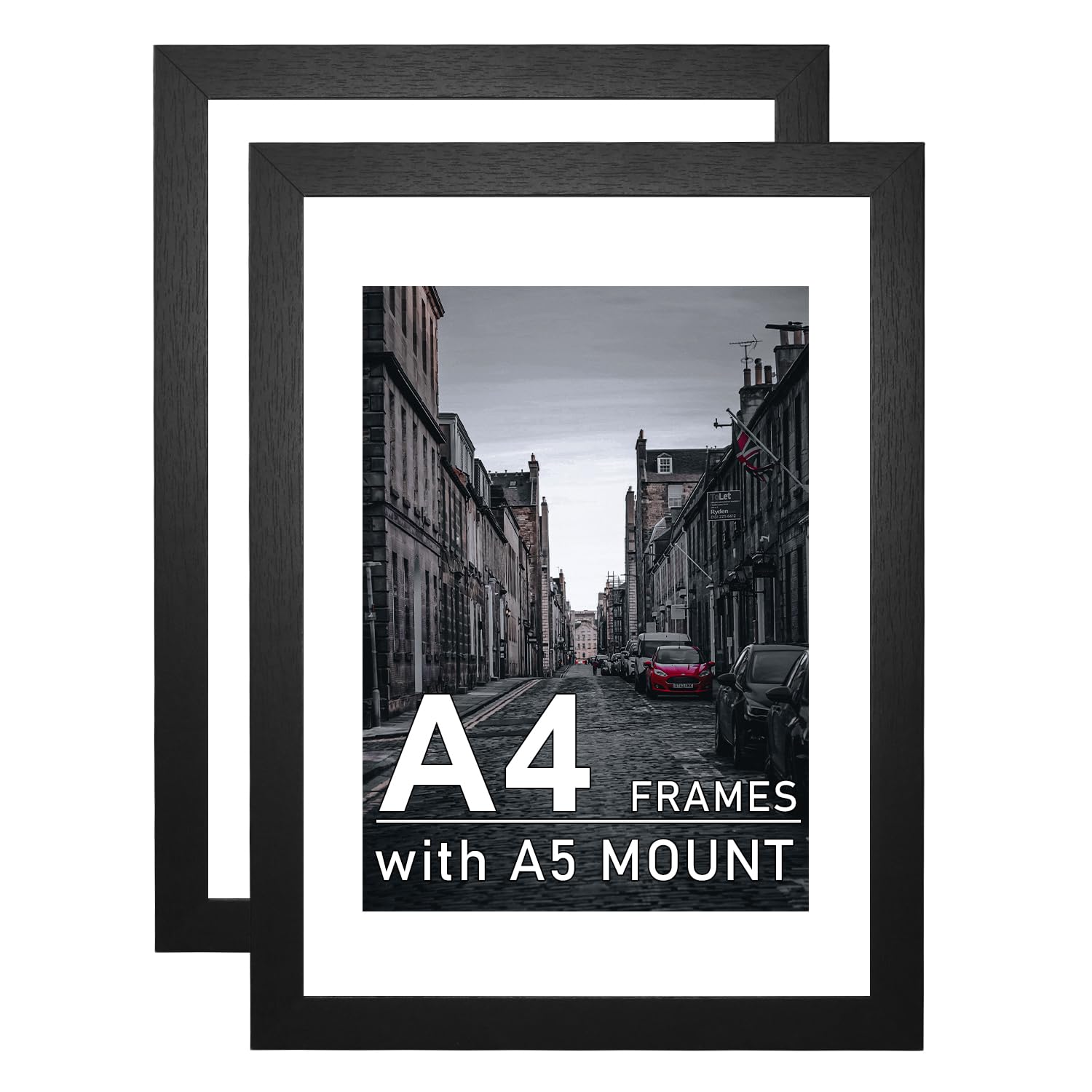 Zueyunstoo A4 Picture Frame, Pack of 2 A4 Photo Frame with Mount, 21x29.7cm Black A4 Frame, Wall Mounted and Freestanding