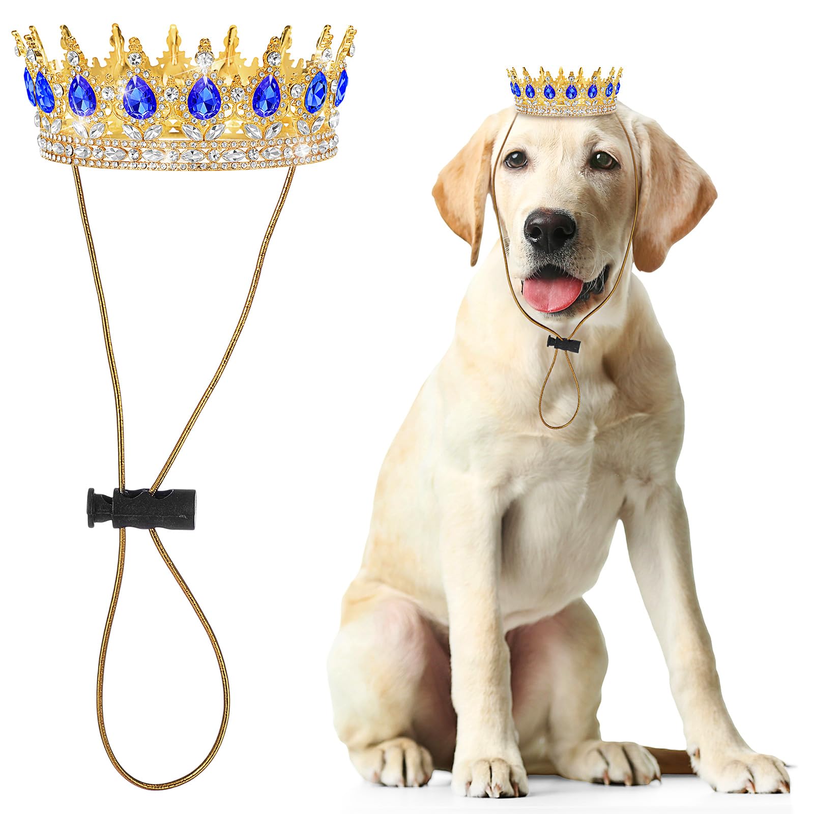Abbylike Pet Rhinestone King Crown, Queen Crown for Halloween Costume for Small Dog Cat Cosplay Party Accessories Adoption Celebration Wedding Birthday Photos Prop Costume(Blue,Large)