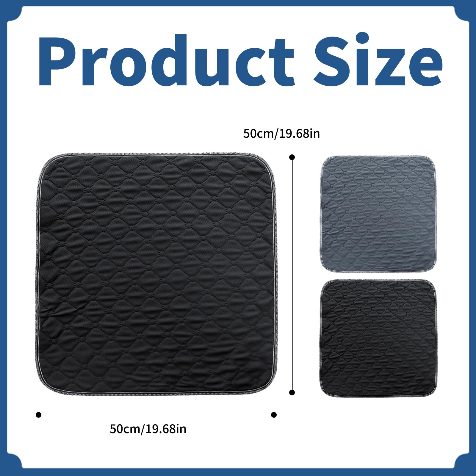 Coussin Absorbant: 4 Pièces 50 × 50cm Coussinets Imperméable Noir Foncé Réutilisable pour Fauteuil Roulant, Chaise, Canapé, Protection de Siège