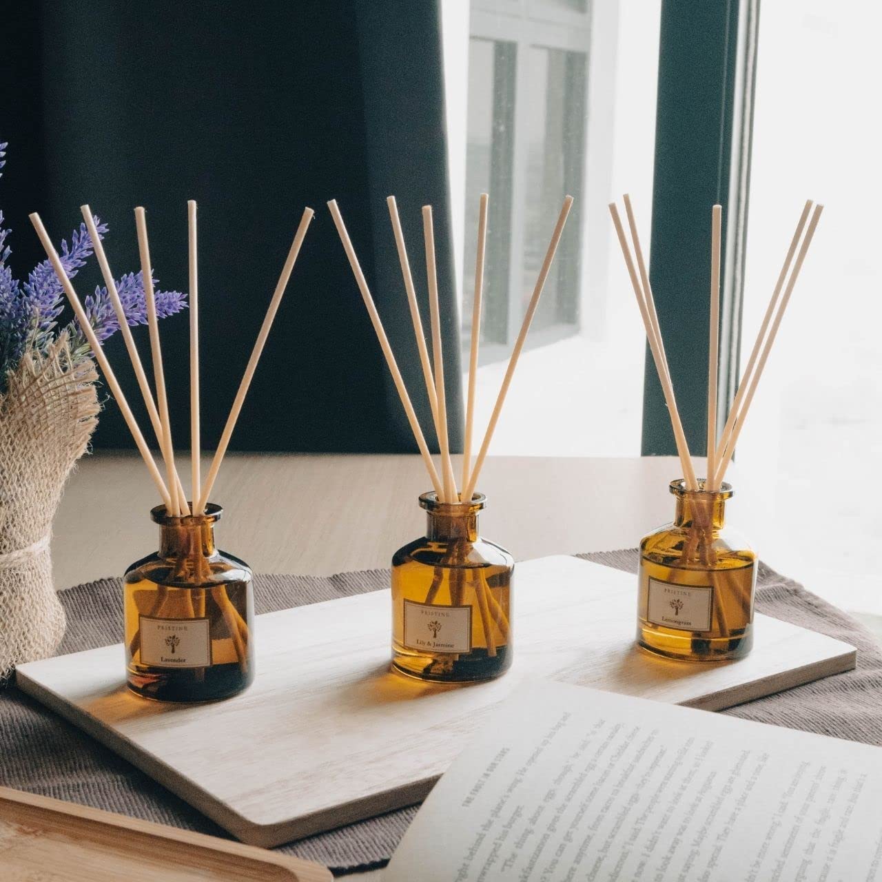 PRISTINE Garden Reed Diffuser Set, Lavender/Lemongrass/Lily & Jasmine, 1.69Oz x 3 Packs Reed Diffuser, Oil Diffuser Sticks, Home Fragrance, Fragrance Diffuser for Home & Office Decor | Fragrance Gift