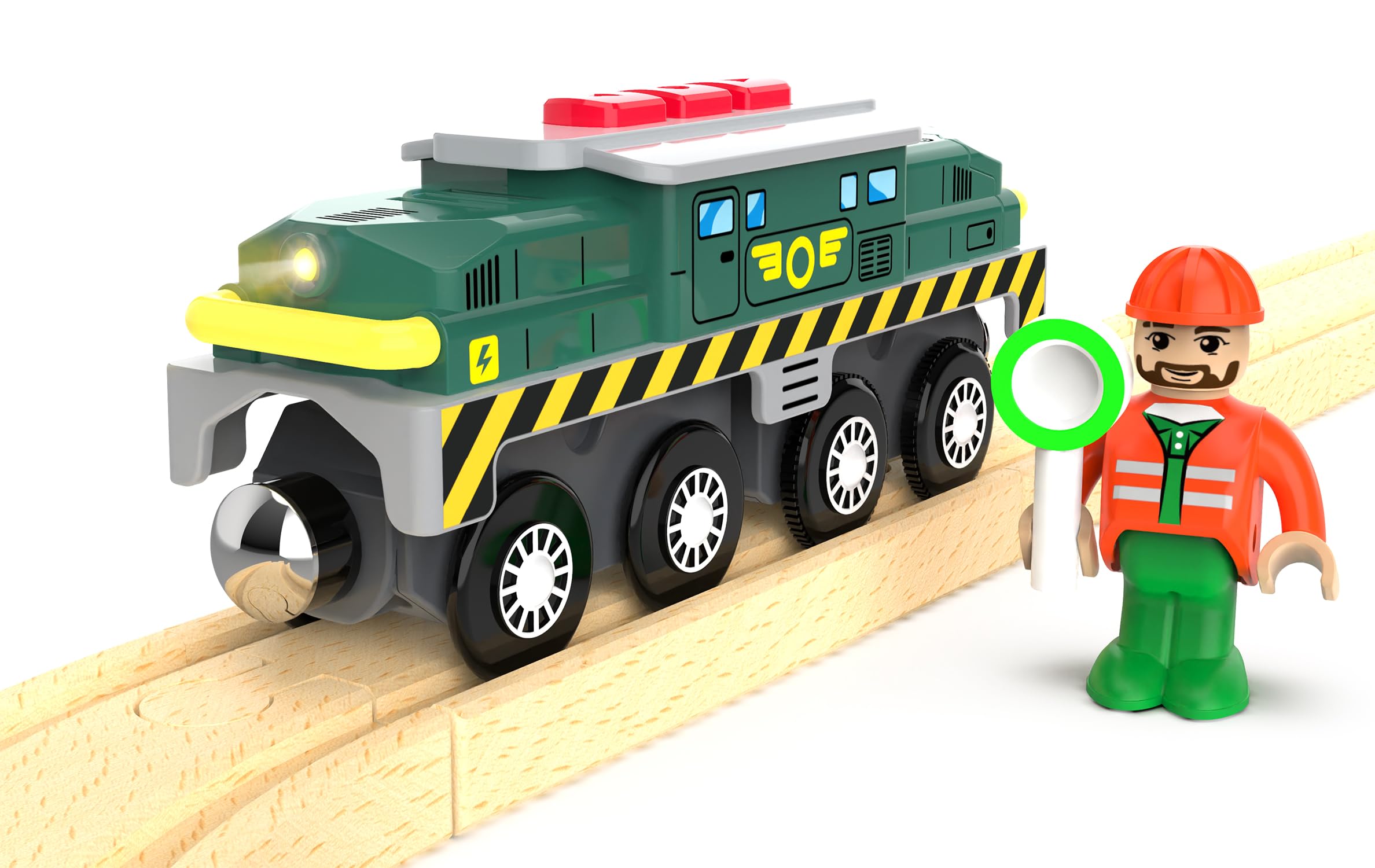 Train Toys for Wooden Train Tracks, Green Tank Battery Operated Locomotive with Magnetic Trains, Motorized Train Compatible with Thomas & Friends, Brio, Chuggington, Electric Train Sets for Kids