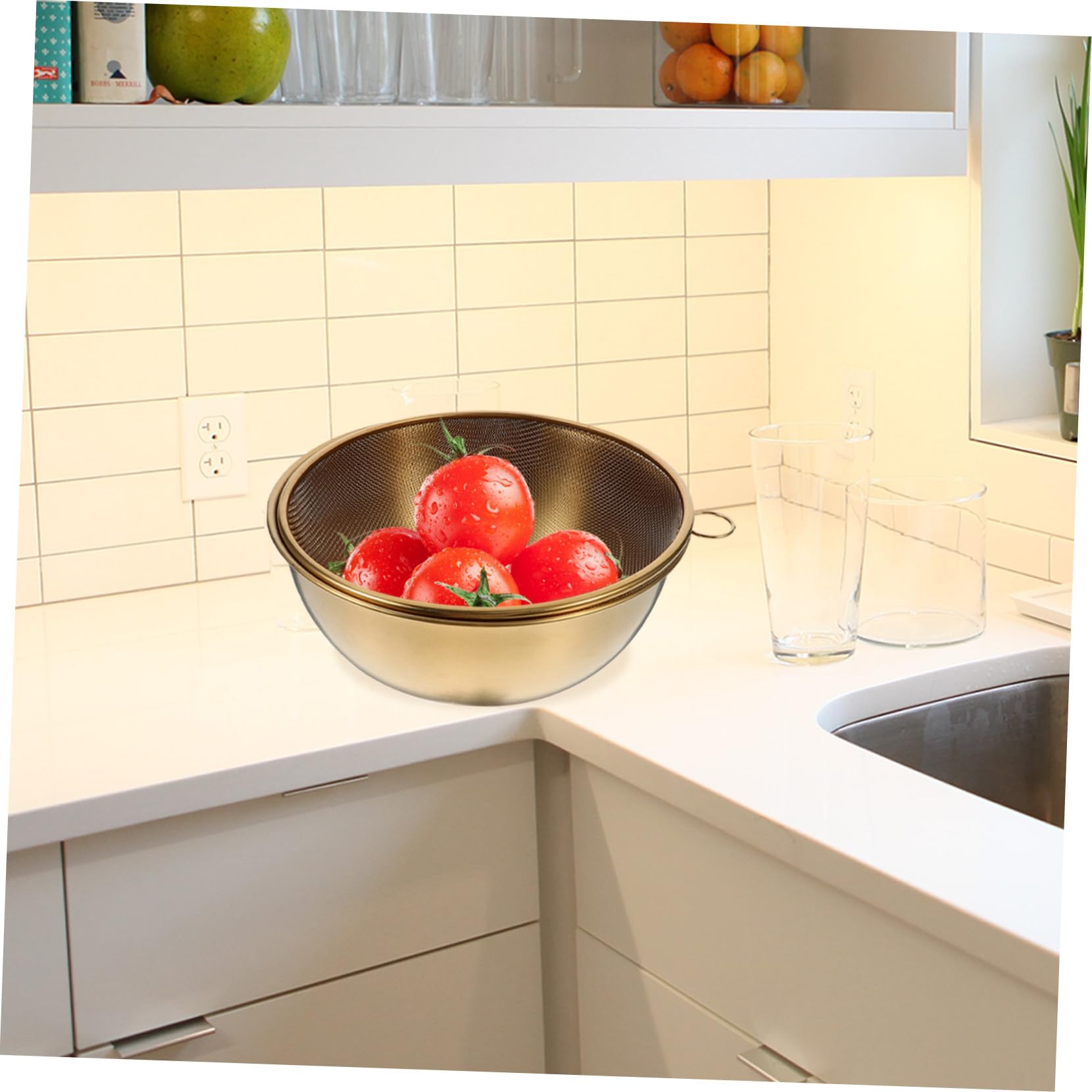 Colador para Lavar Arroz y Escurrir Alimentos de 22cm de Acero Inoxidable Resistente y Seguro Adecuado para Cocina Interior y Camping al Aire Libre