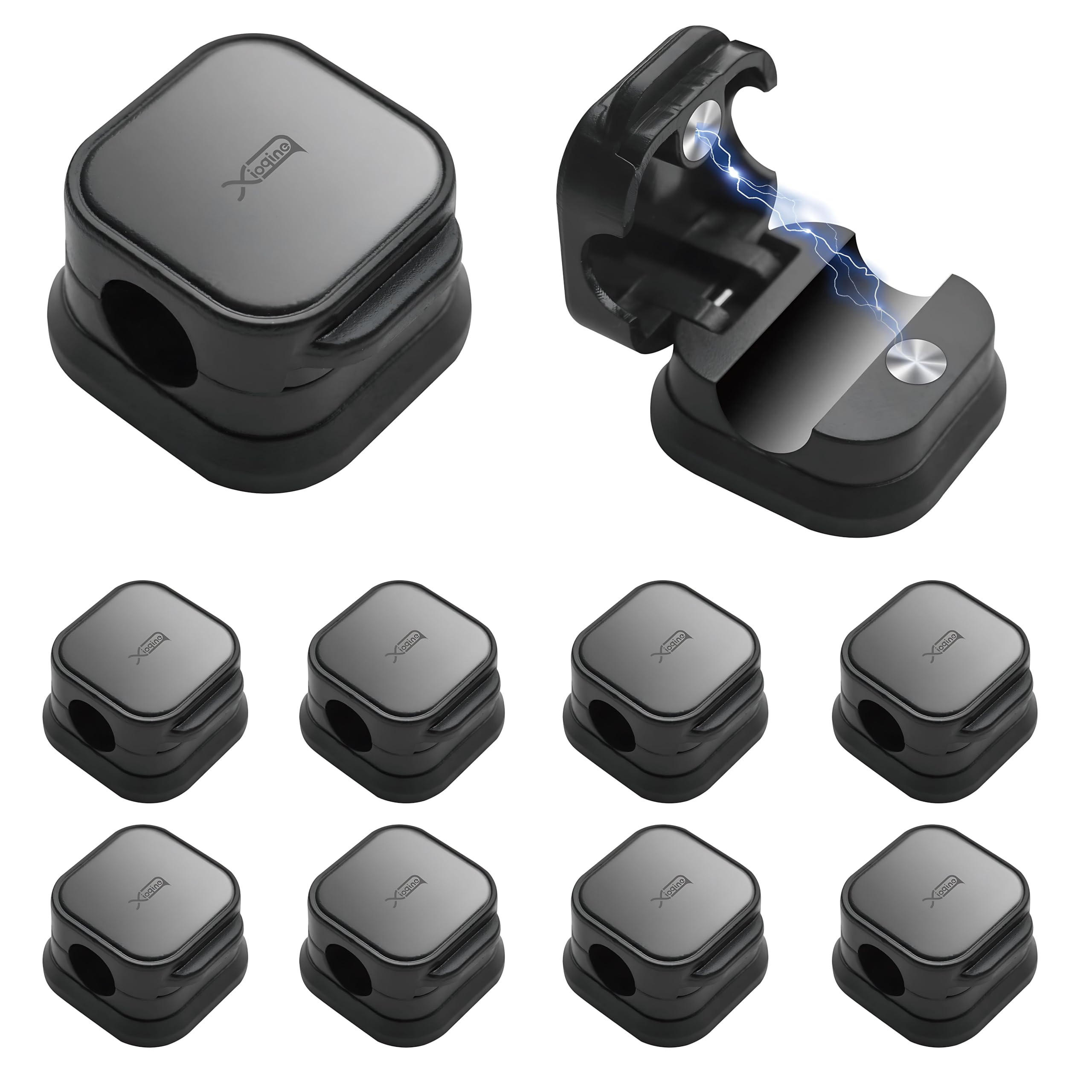 10Pcs Cable Clips, Cord Holder, Magnetic Clips, Cord Holder for Nightstand, Hide or Organize Phone Charging Cables, Various Power Cords, for Home, Office, Desk, Nightstand, Car (Black)
