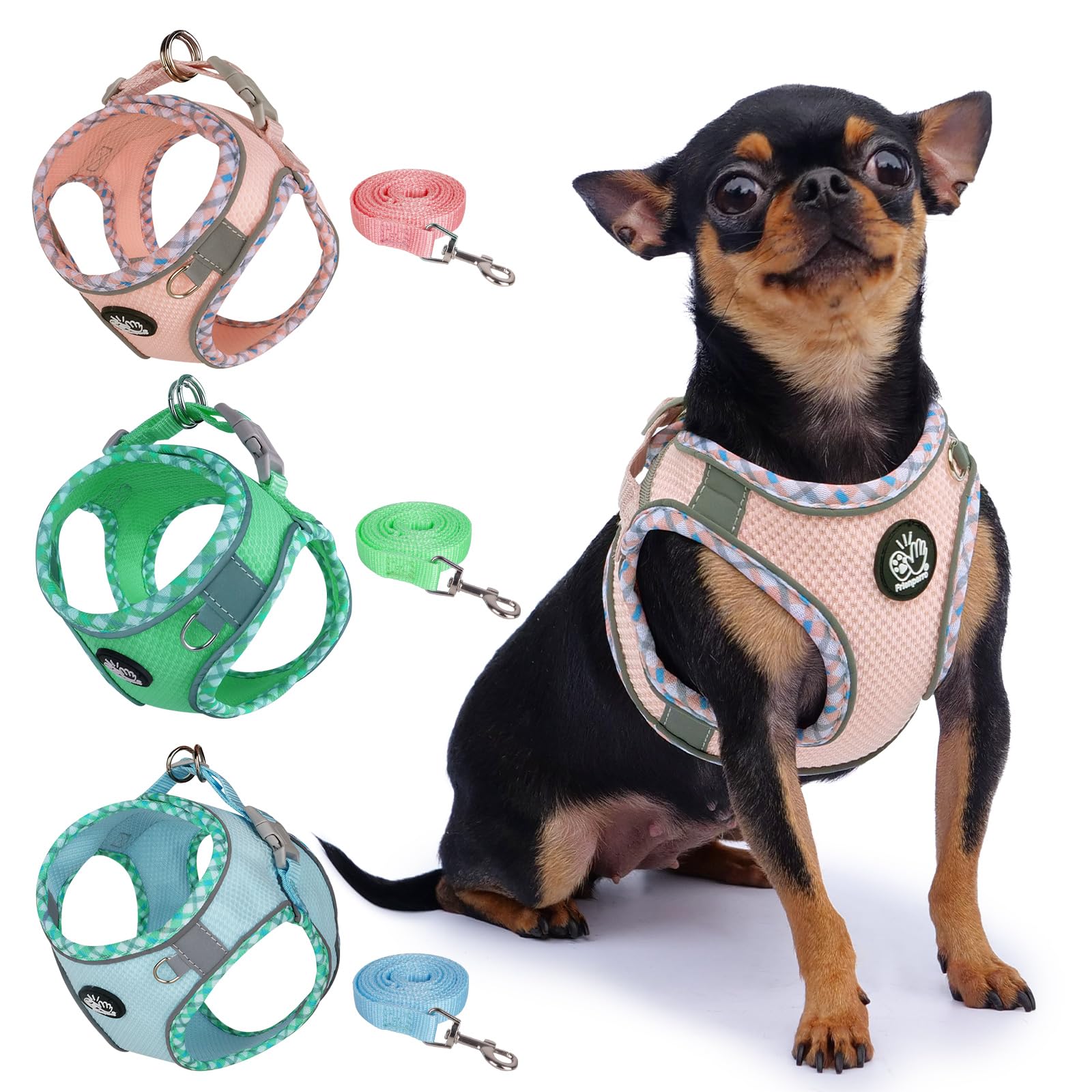 Frienperro Breathable Dog Harness with Leash Set for Small Dog, Dog Harness for Medium Dogs No Pull, Adjustable Reflective Dog Harness, Summer Dog Harnesses for Puppy Small Dogs, Cat Harness Set