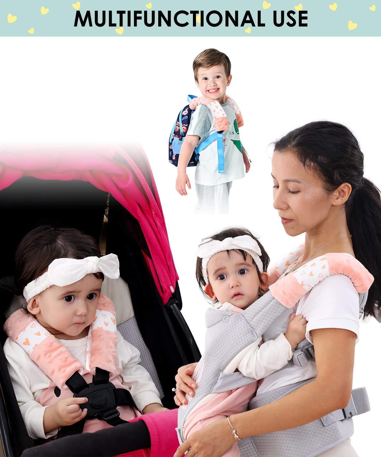 4 Piezas Protectores para Cinturones de Coche para Niños,Arnés Seguridad Silla Coche,Almohadillas para cinturón de Seguridad de Coche para el cinturón de Seguridad para portabebés (25 * 5.7cm)