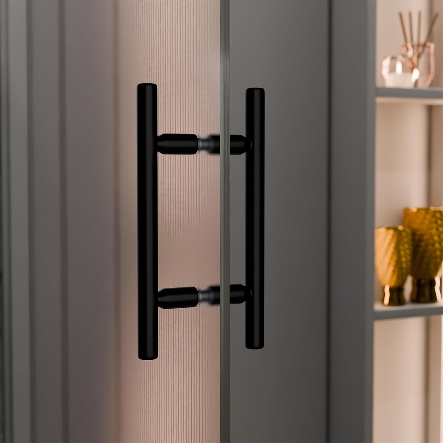 BRIXWELL Ladder Style Back-to-Back Pull Handle, Stainless Steel Material, Matte Black Finish, 10" Length, 6" Mounting Center, 3/4" Diameter, Glass Mount for 5/16" to 1/2" Thickness