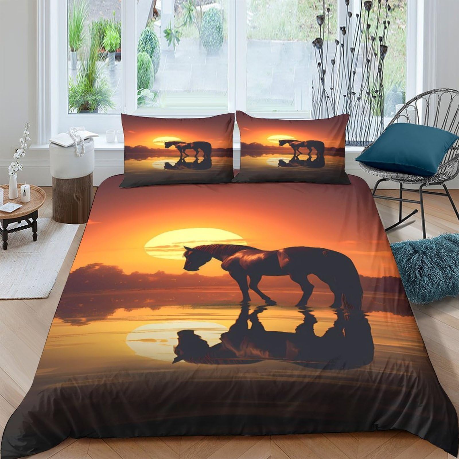 Ctjqhvkz Style-6 3D Printed Sunset Horse Fitted Sheet Microfiber Soft Bedroom Decor Wild Animal Bed Cover Mattress Protection Single（135X200cm）