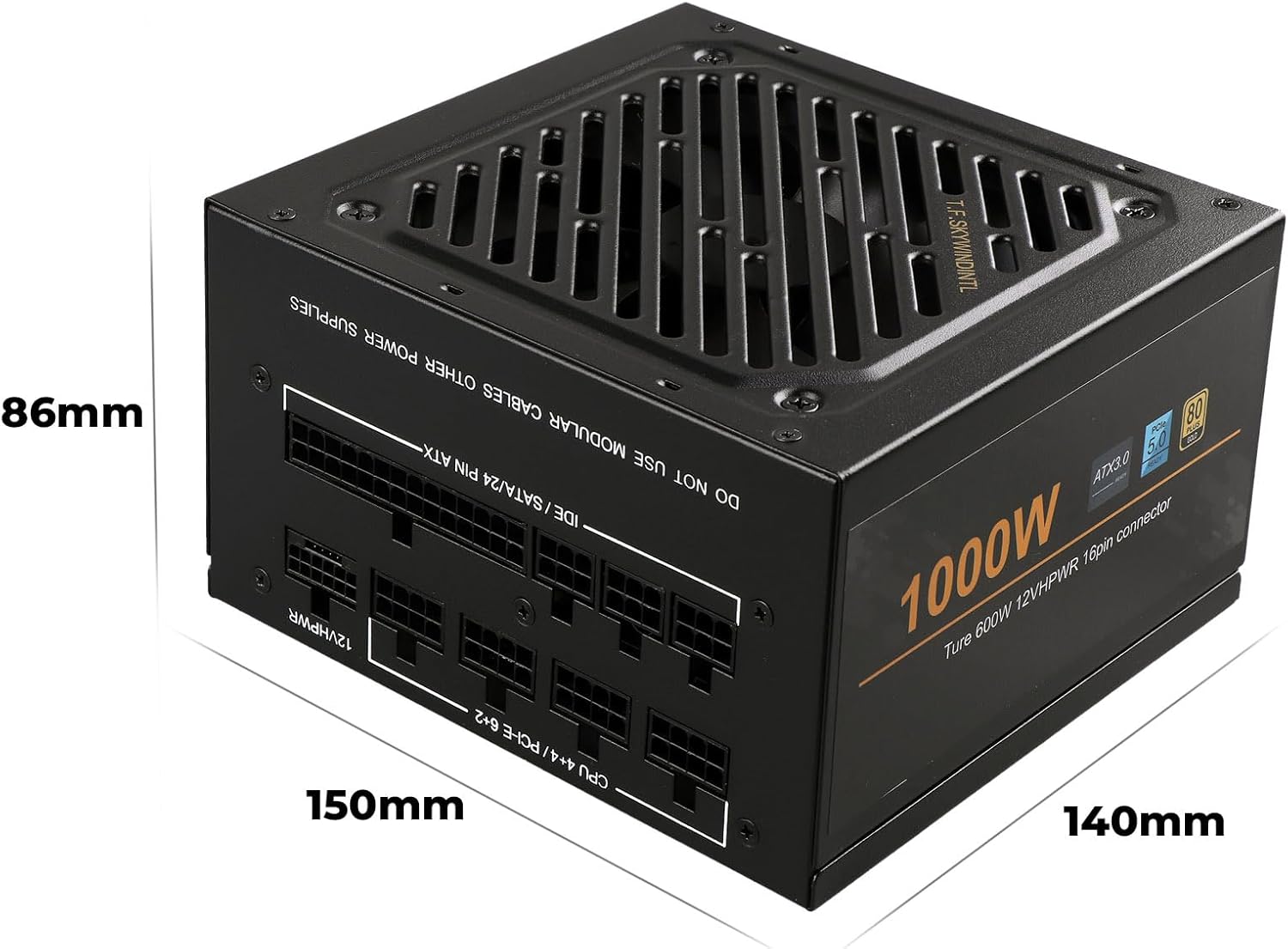1000W PSU ATX 3.0 PCIE 5.0 80 Plus Gold Fully Modular Power Supply 100-240V 120mm Silent Fan | Zero-RPM with 12+4PIN 12VHPWR Connector and 24Pin Motherboard Power for Gaming Desktop PC