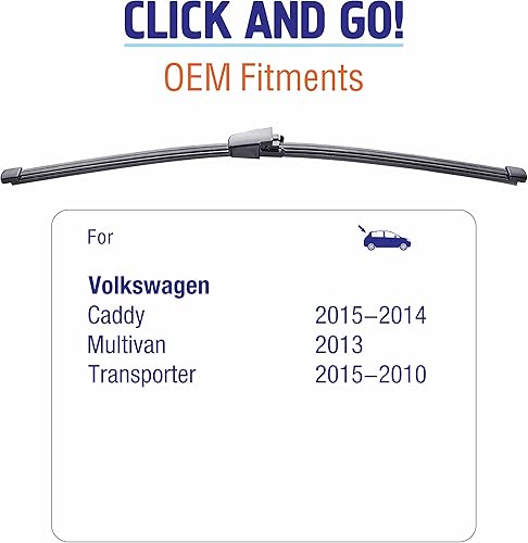 Miniatura 2 de Limpiaparabrisas trasero de 16 pulgadas (A400H), CLICK AND GO para Volkswagen Caddy 2015-2014 Multivan 2013 Transporter 2015-2010 Parabrisas trasero