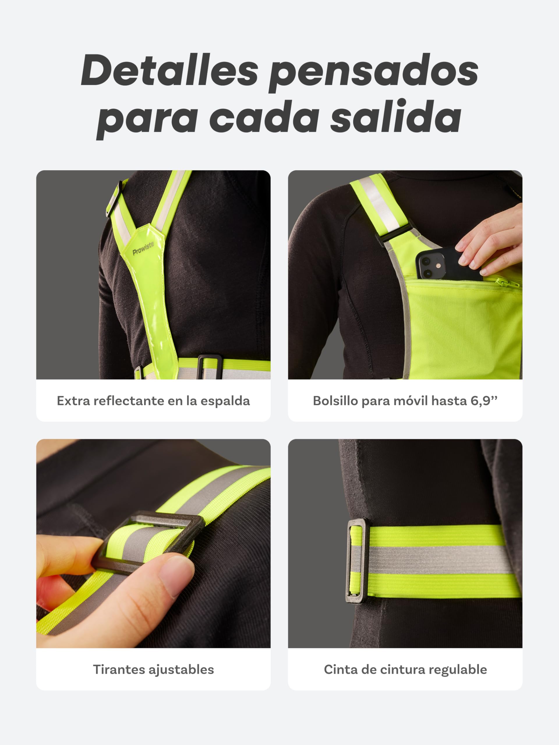 Prowiste Chaleco Reflectante Bicicleta Hombres & Mujeres – Visibilidad 360° con Bolsillo Frontal – Correas Ajustables – también para Correr & Actividades al Aire Libre