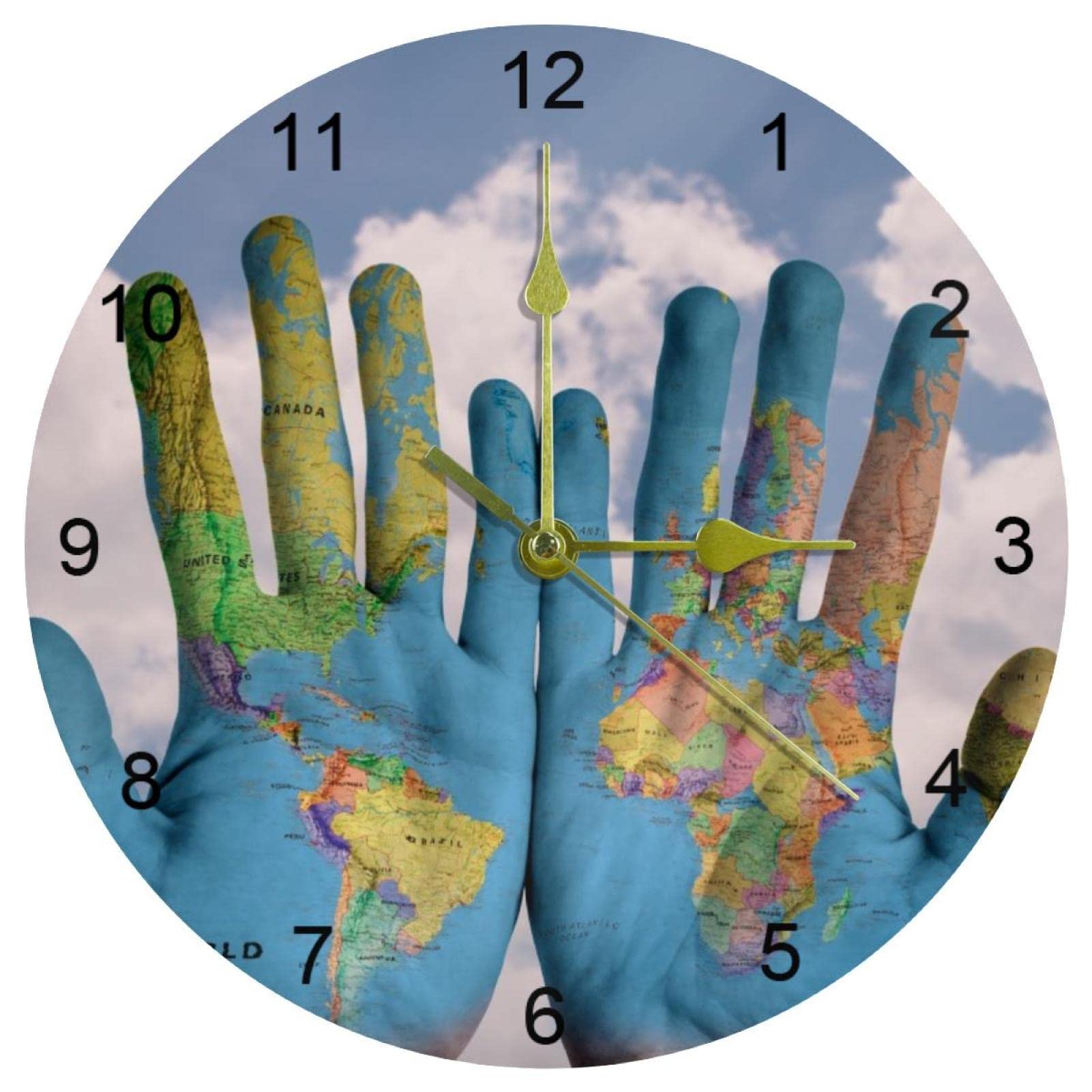Horloge murale pour cuisine et salon carte du monde