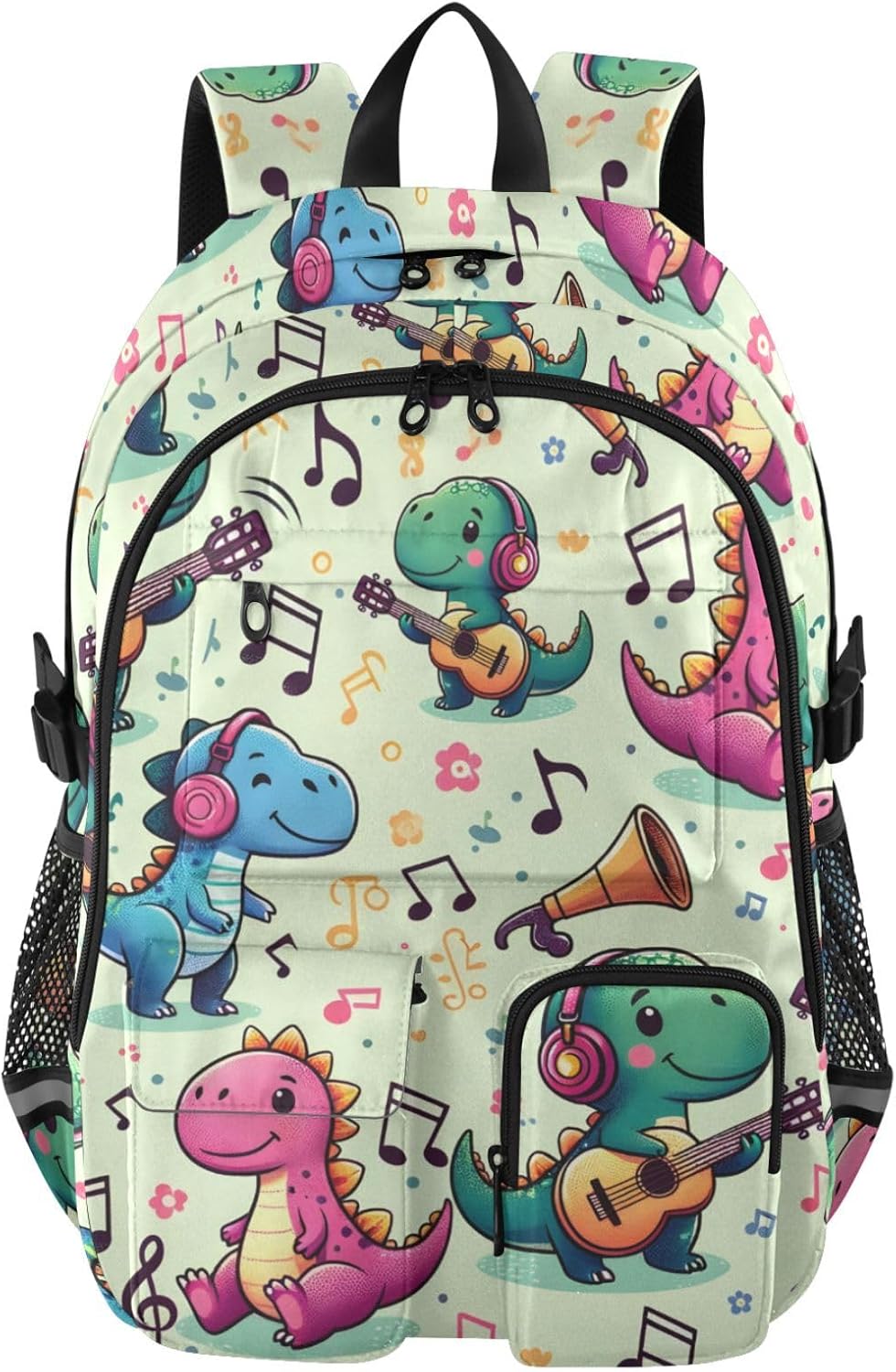 Dinosaur Music Travel Backpack for Women Men Boys Girls School Laptop Bag Fits 14 Inch Notebook
