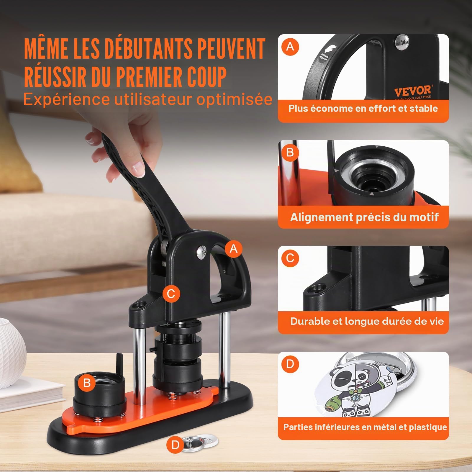 VEVOR Machine à Badges de 32 mm Presse à Badges avec 500 Kits de Consommables Livre Magique et Coupe-Cercle Machine à Fabriquer des Badges en Plastique Résistant pour Fabrication de Badges à Épingle