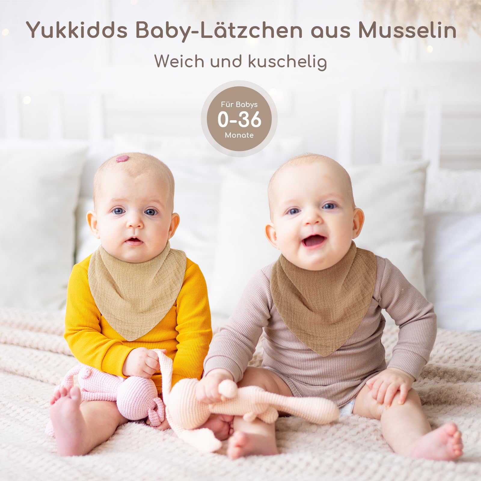 Baby Lätzchen Dreieckstuch Musselin Halstuch 100% Baumwolle Saugfähig Verstellbar 6 Stück Beige Braun