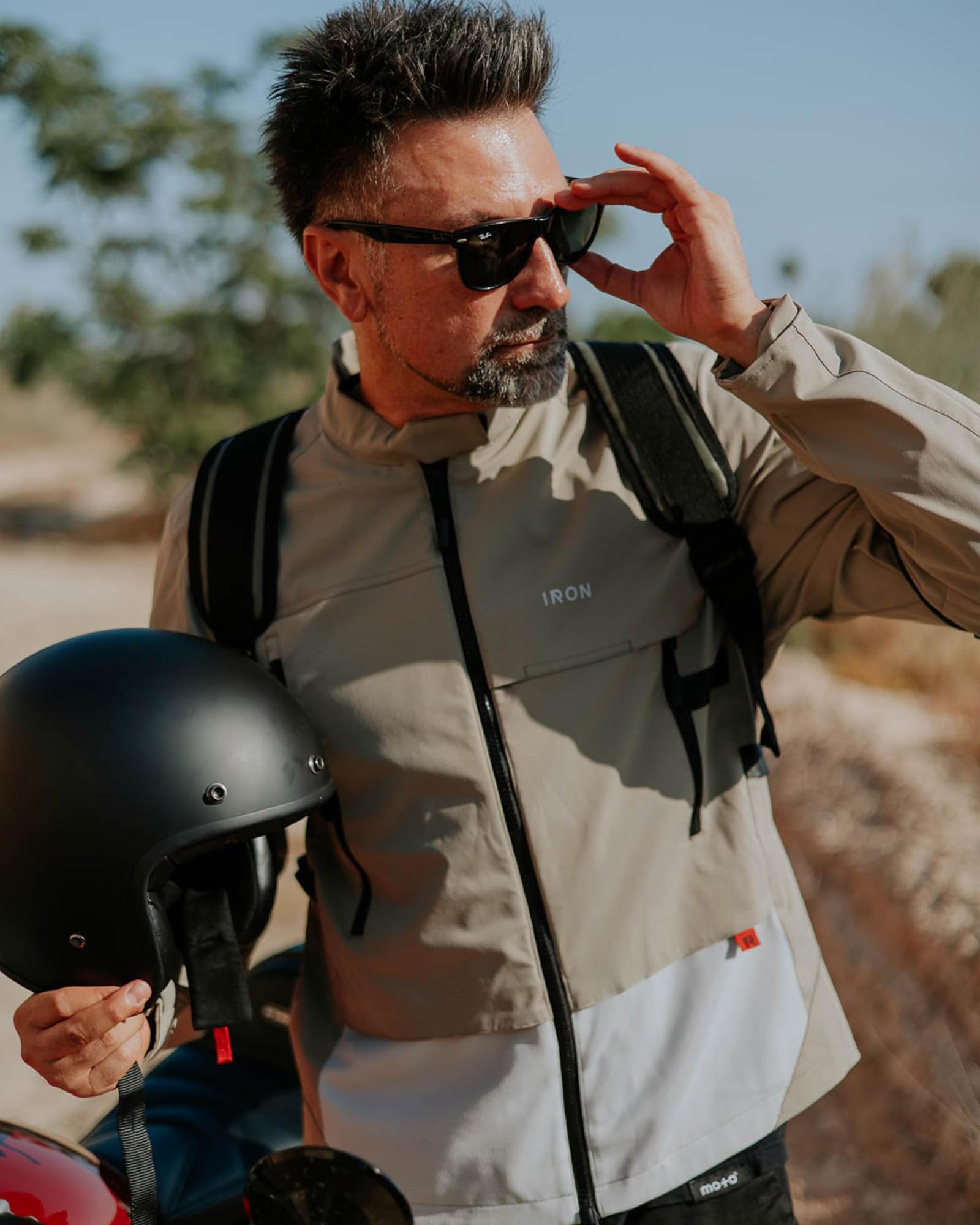 RIDEIRON Chaqueta Moto Hombre,con protectores extraíbles certificados,transpirable y cómoda,chaqueta moto verano de malla,Beige