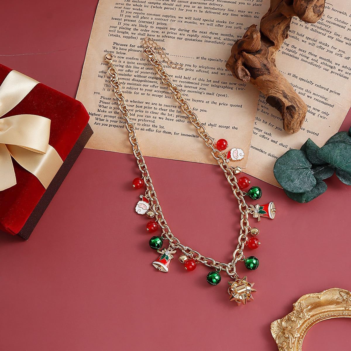 Christmas Necklace for Women Christmas Snowflake Bell Christmas Tree Pendant Necklace X-Mas Jingle Bell Pendant Necklaces Chunky Red Christmas Chokers Necklace Christmas Birthday Party Costume Jewelry - Image 5