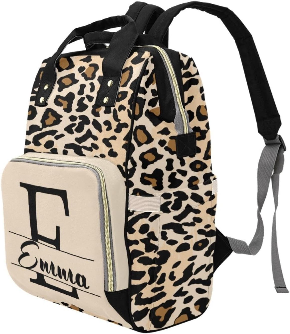 Custom Leopard Print Baby Backpack – Personalized Diaper Bag with Name, Waterproof Large Capacity Nappy Bag with Insulated Pockets – Ideal Shower Gift for Moms & Dads