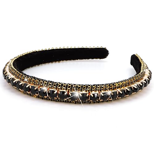 Wecoe Diadema negra con diamantes de imitación, brilla como un diamante, perfecta para bodas, cumpleaños, fiestas y uso diario, gran regalo para