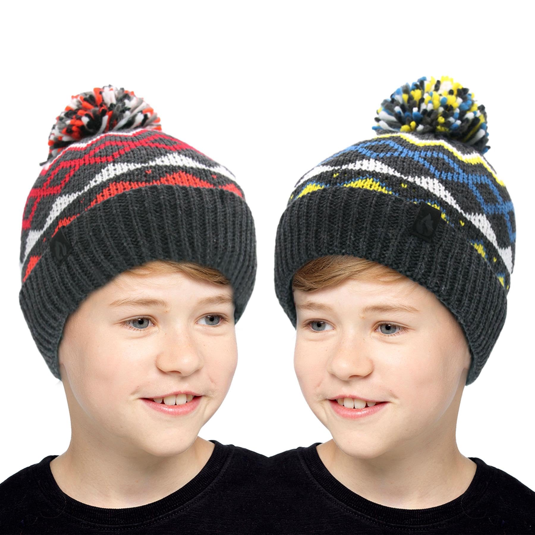 A2Z 4 Kids Niños Sombrero Paquete de 2 Nórdico Pompon Tejido Pom Pom Beanie Estilista Duradero Suave Sensación Invierno Caliente
