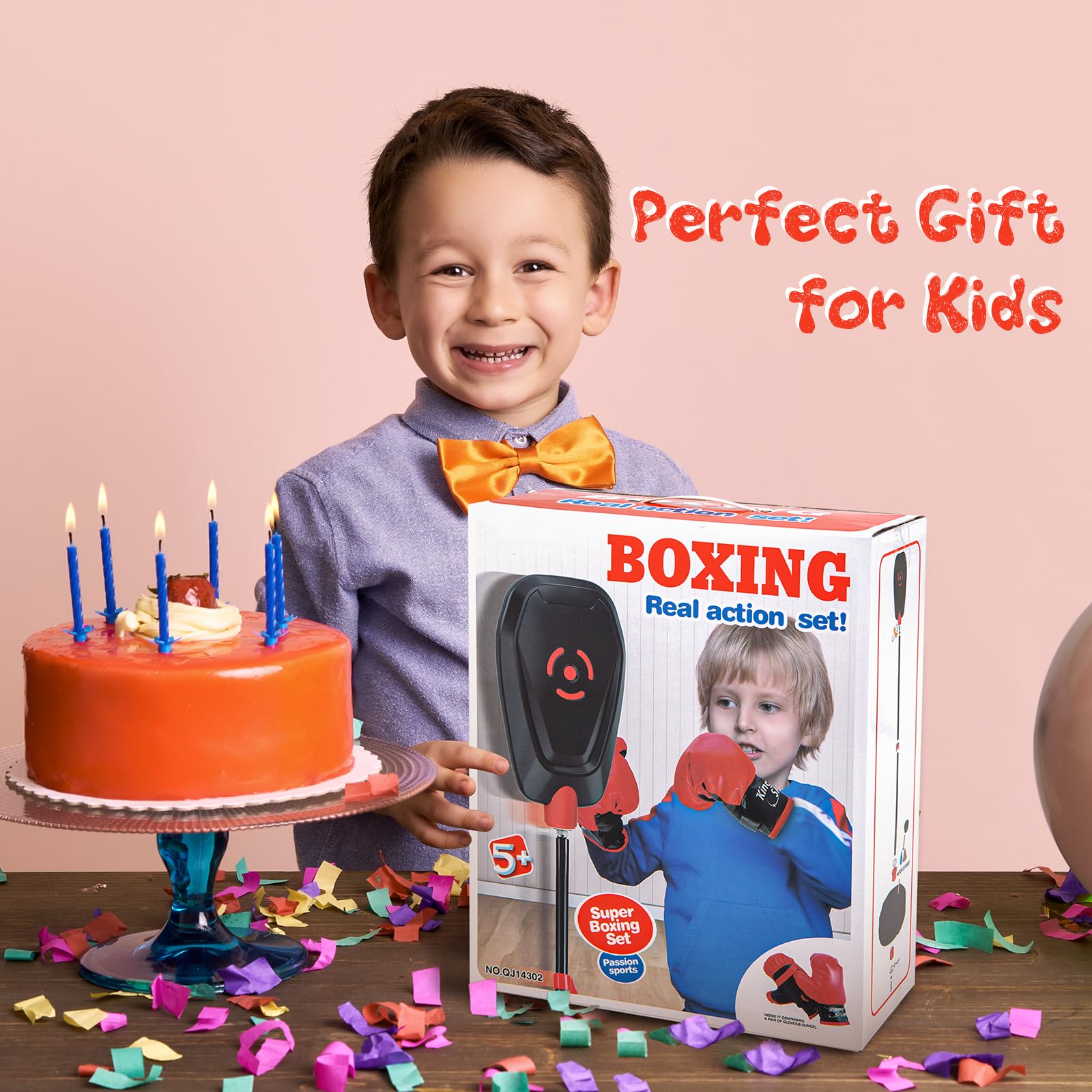 KOMFOTTEU Saco de Boxeo de Pie con Altura Ajustable 95-126 cm, Pelota de Boxeo con Guantes de Boxeo, Punching Ball con Base Rellenable, Set de Boxeo para Niños Mayores de 3 Años