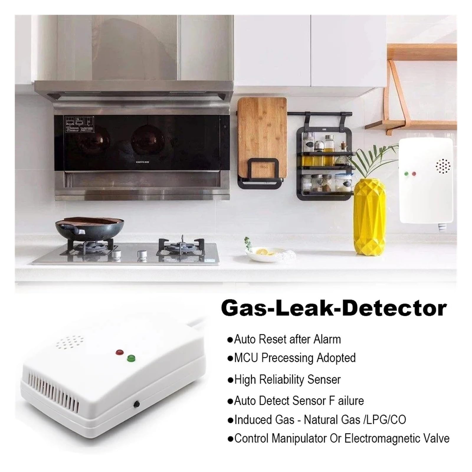 Gasdetektor, Erdgasdetektor Home Standalone Brennbares Gas Kohle Erdgas Leckalarmsensor Sprachwarnalarmsensor für Arbeit und Zuhause(Gas LCD)