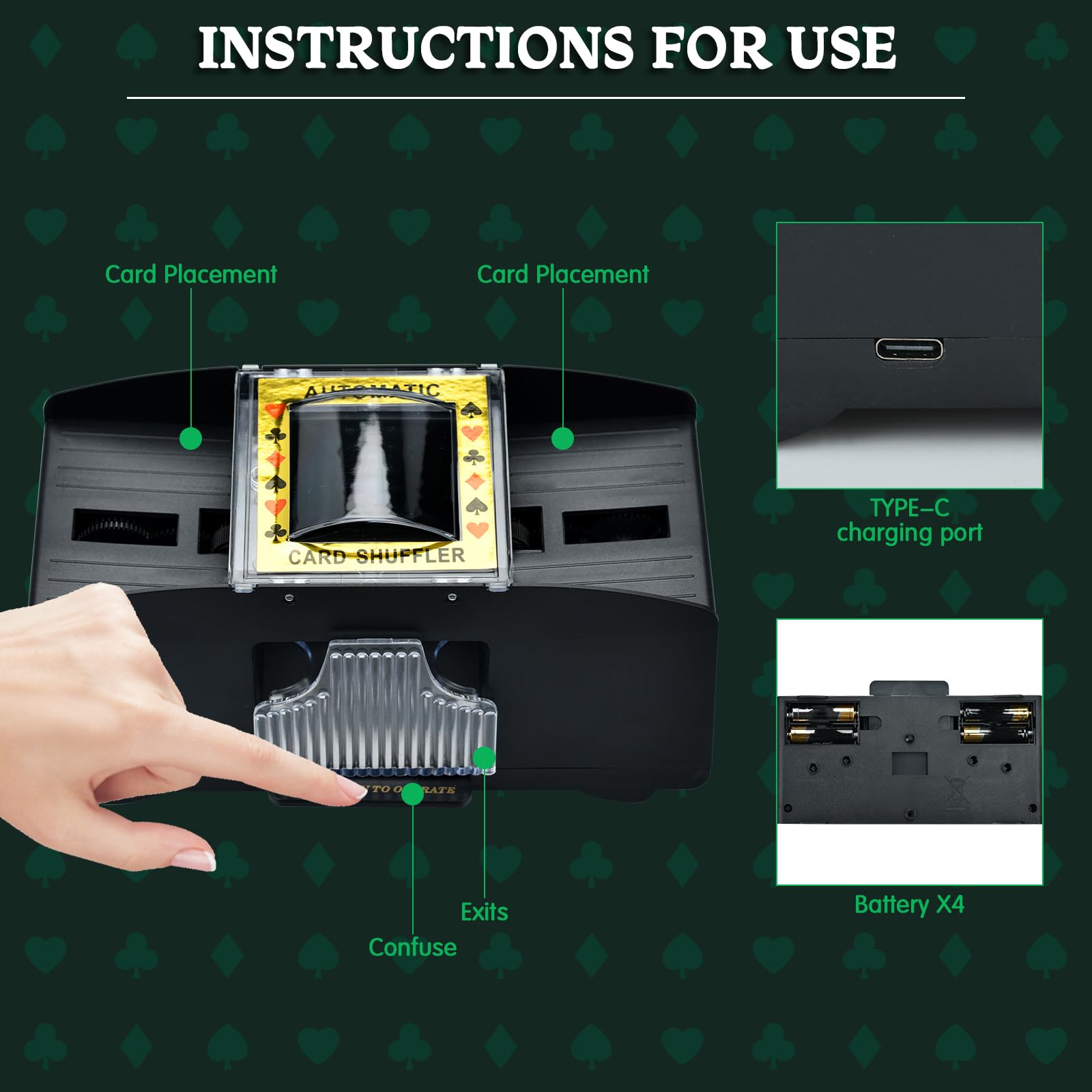 Barajador de Cartas Automático, Mezclador de Cartas con 2 Barajas para Casa Fiestas - Negro