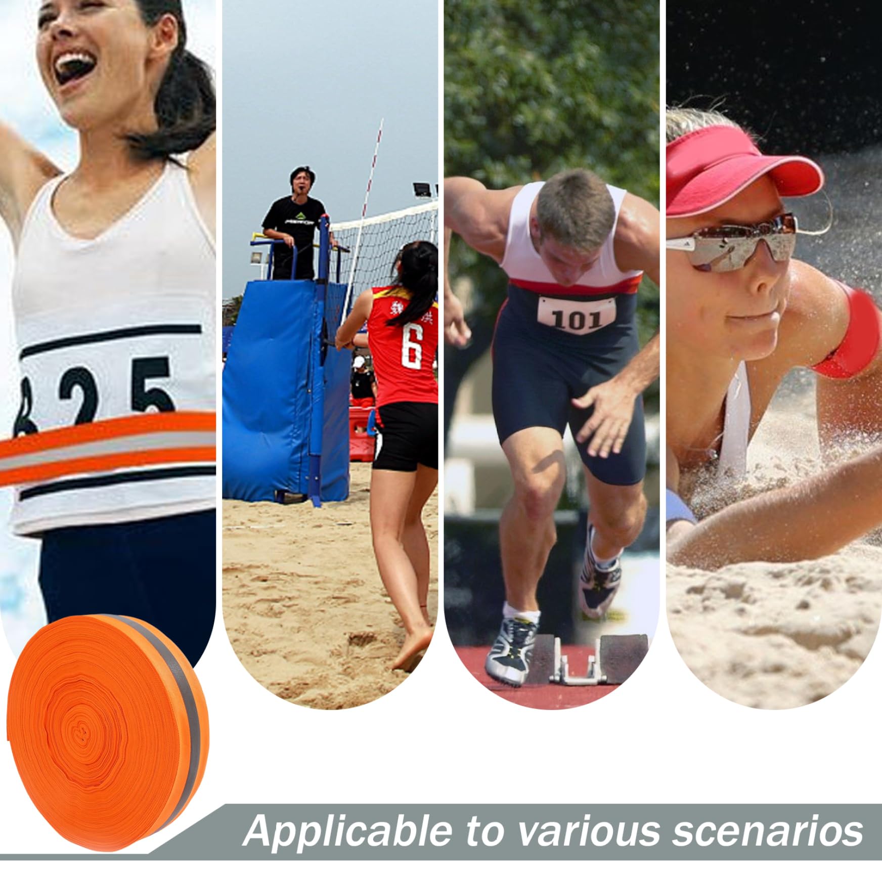 Líneas de límite de Voleibol, líneas de Voleibol de Playa 2 '' x 328' Nylon Playa Límite Naranja Vibrante Resistente al desgarro Precaución Reflectante para Arena