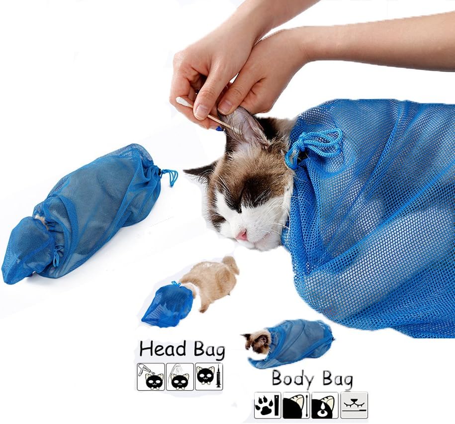 Yatow Cat Grooming Bag, Pet Grooming Tools Adjustable Cat Washing Shower Mesh Bags Scratch & Biting Resisted for Bathing Injecting Examining Nail Trimming