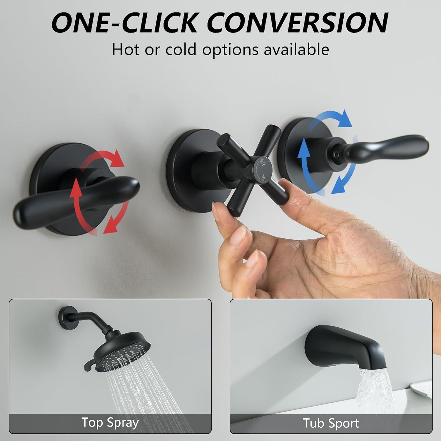 3 Handle Shower Faucet Set with Tub Spout Matte Black Three Handle Tub Shower and Faucet Set 3 Knob Shower Tub Faucet