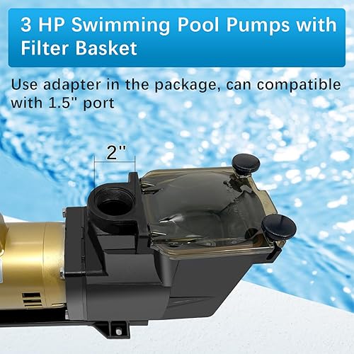 Miniatura 4 de Super Pool Pump 3HP 115230V de velocidad única compatible con Hayward Super Pump, bomba de una sola velocidad para piscinas o spas sobre el suelo,