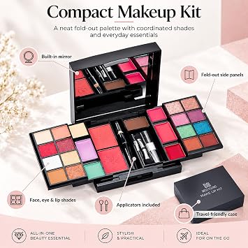 Mini Professional Makeup Kit for Women Full Kit with Mirror 25 Colors All in One Make up Gift Set for Girls Included Eyeshadow, Concealer, Blusher, Lipstick, Eyeliner, Brush