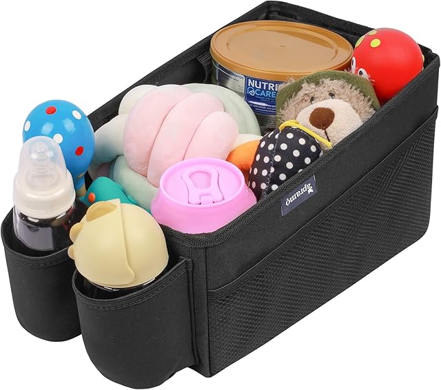 APRAMO Travel Buddy Car Seat Organizer Foldable Auto Back Seat Children Toy Snack Book Storage Box with Cup Holder for Kids Toddler Baby Boys Girls (Buddy)