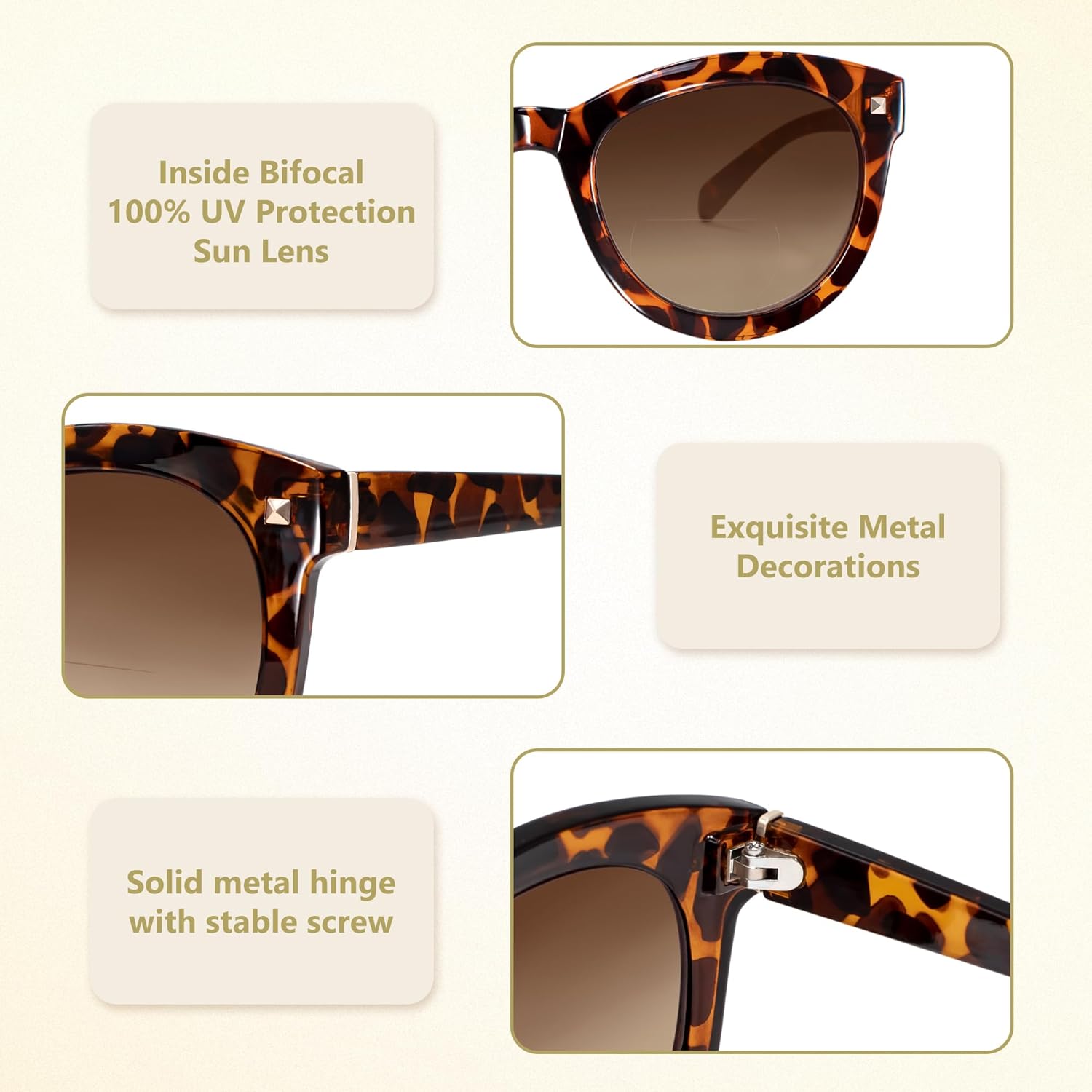 Madison Avenue 2 Pack Round Vintage Bifocal Reading Sunglasses for Women, Trendy Style Sun Reader Glasses UV Protection Demi/Nude Beidge +1.5 - Image 3