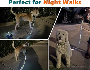 PetBonus 5 FT LED Dog Leash, Rechargeable Light Up Rope Dog Lead, 3 Lighting Modes, Thick Soft Padded Handle, Safer Night Walking for Small Medium Dogs (Green)