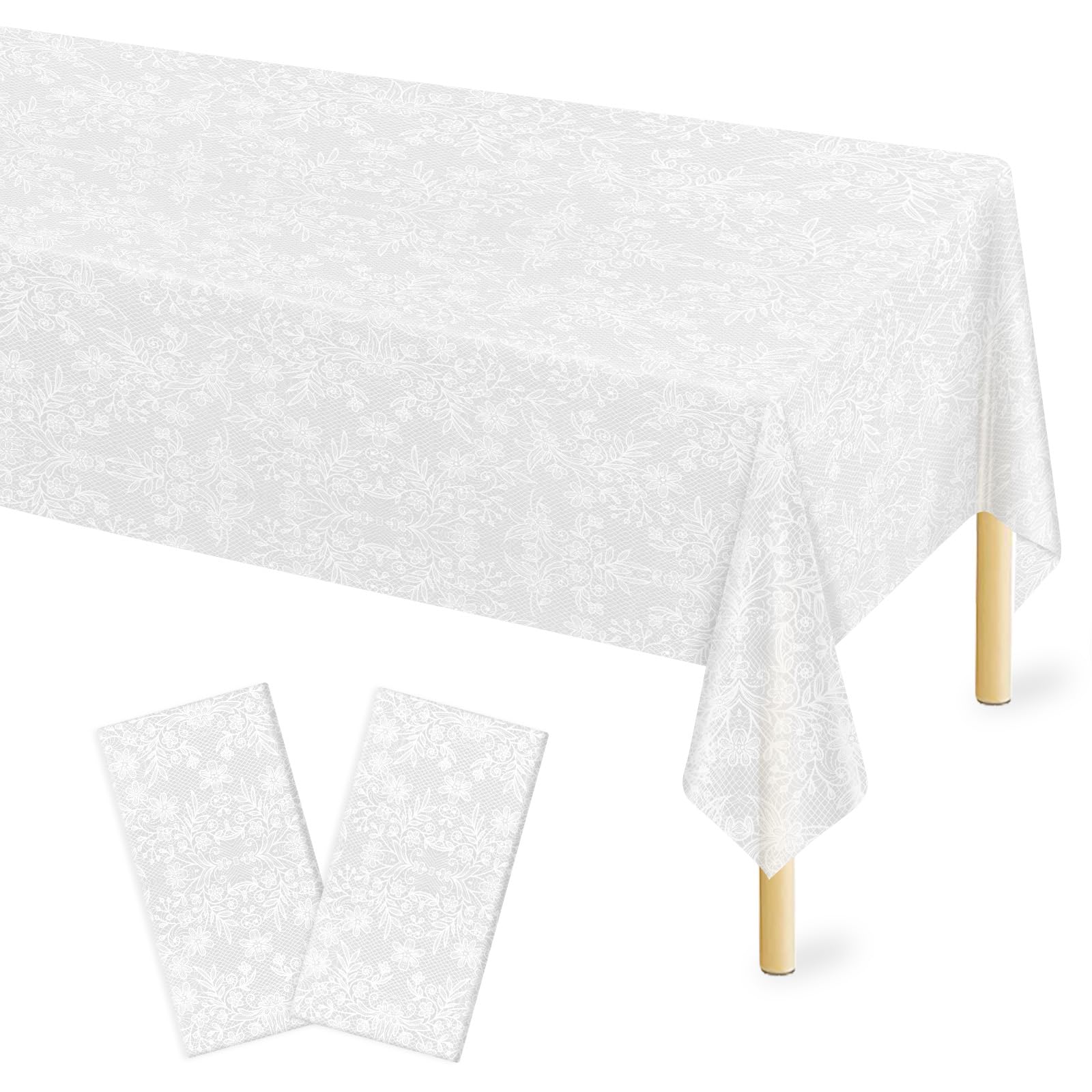 Mulbozy 2 Pcs Plastic Lace Tablecloth, White Table Cloth for Wedding Party
