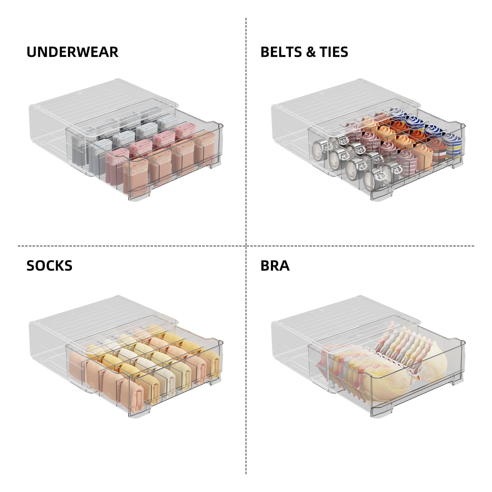 Socken, Unterwäsche, Schubladen-Organizer, Trennwand mit 16 Zellen, Schrank-Organizer und Aufbewahrungskörbe für Kleidung, stapelbare Kommode, BH- und Unterwäsche, Organizer für Schlafzimmer