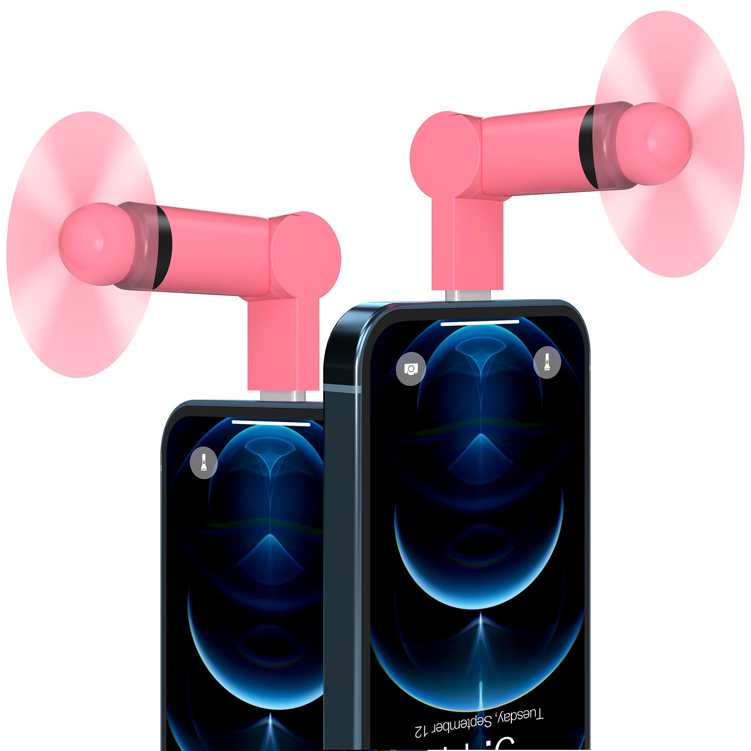 MIUOLV 2Pack Mini Cell Phone Fan Compatible with iPhone, [180 Rotating] [Strong Wind] [Lightweight] Summer Cell Phone Fan Compatible for iPhone, iPad, iPod and Any Lighting Devices (Red+Red)