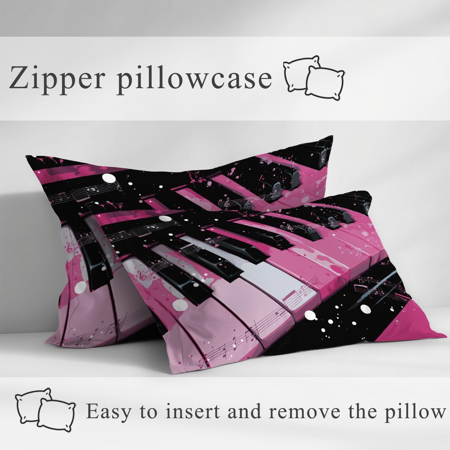 Foglio 180 x 200 x 30 cm, Rosa Foglio - Anime Tasti Di Pianoforte Spartiti Musicali Punto Design tascabile profondo 30 cm - Morbido, Senza Pieghe e Traspirante - Lenzuolo Con Angoli Elasticizzato