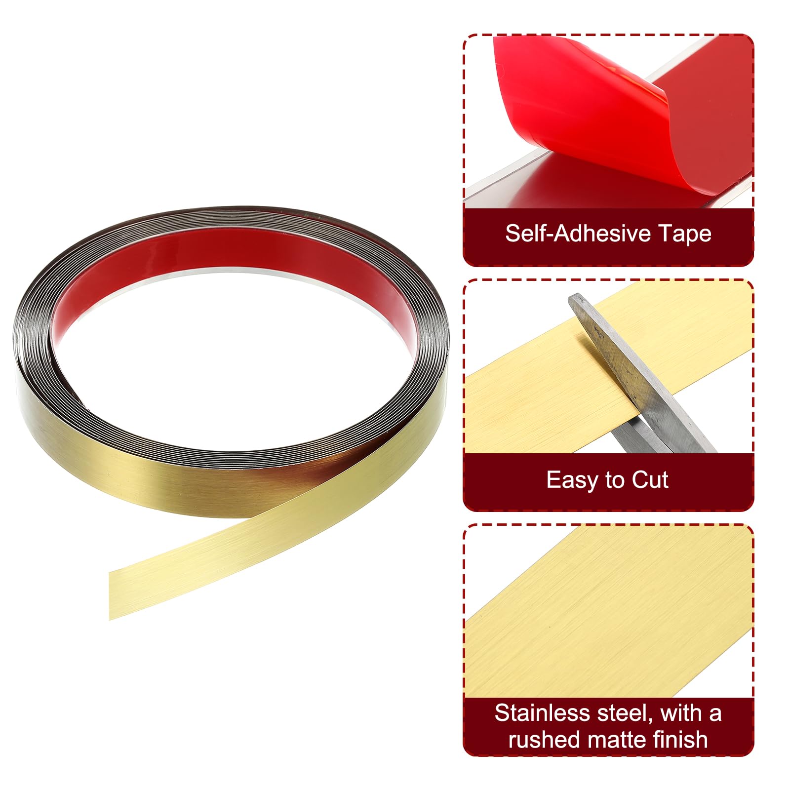 QUARKZMAN 5m x 20mm Moldura de Pared, Tira de Acero Inoxidable Acabado Cepillado Autoadhesivo, Moldura de Tira con Guante para Pared, Suelo, Borde de Azulejos, Dorado