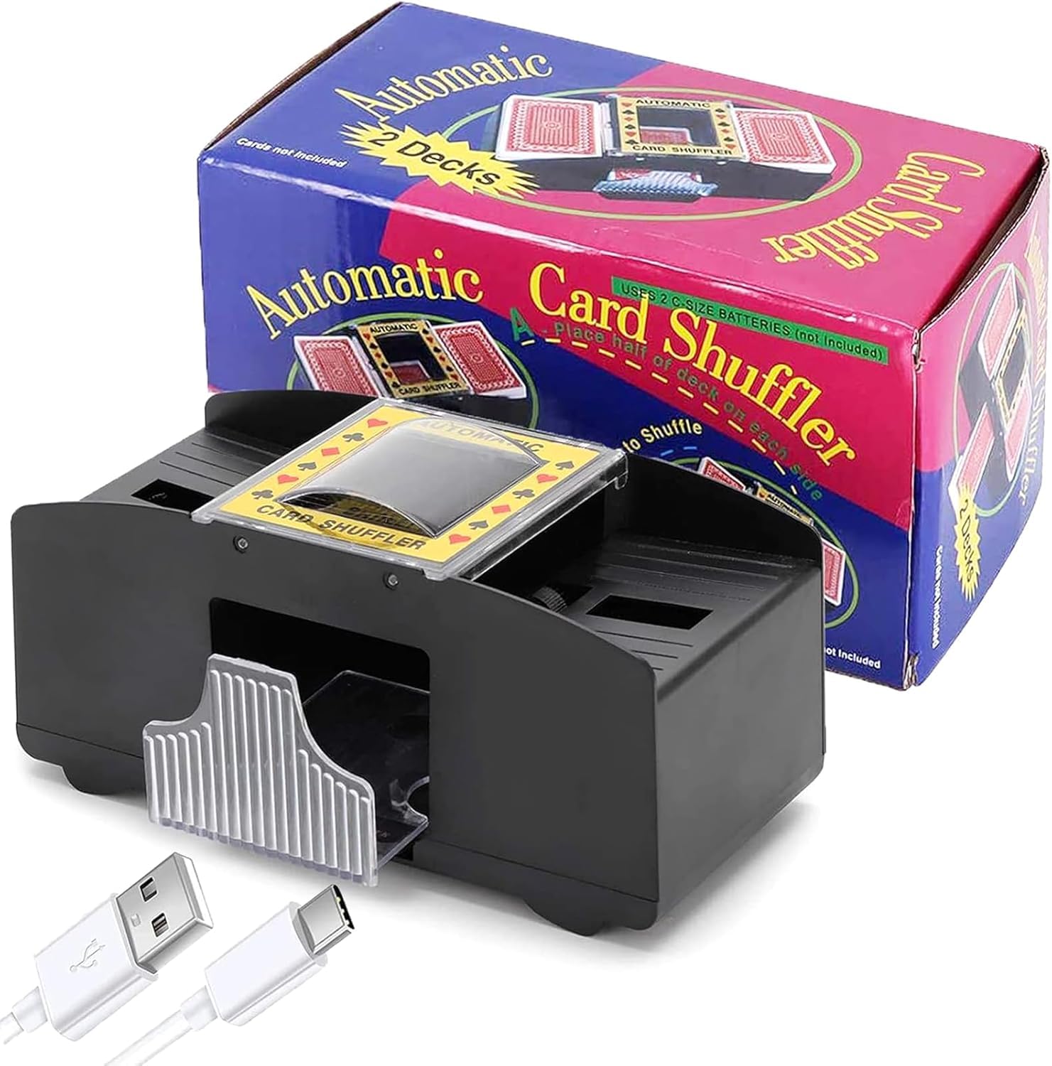 Automatic 2 Deck Card Shuffler Machine - USB/Battery Powered, Fast Electric Card Shuffler for Poker, Blackjack & Family Game Nights for Adults & Casino Enthusiasts