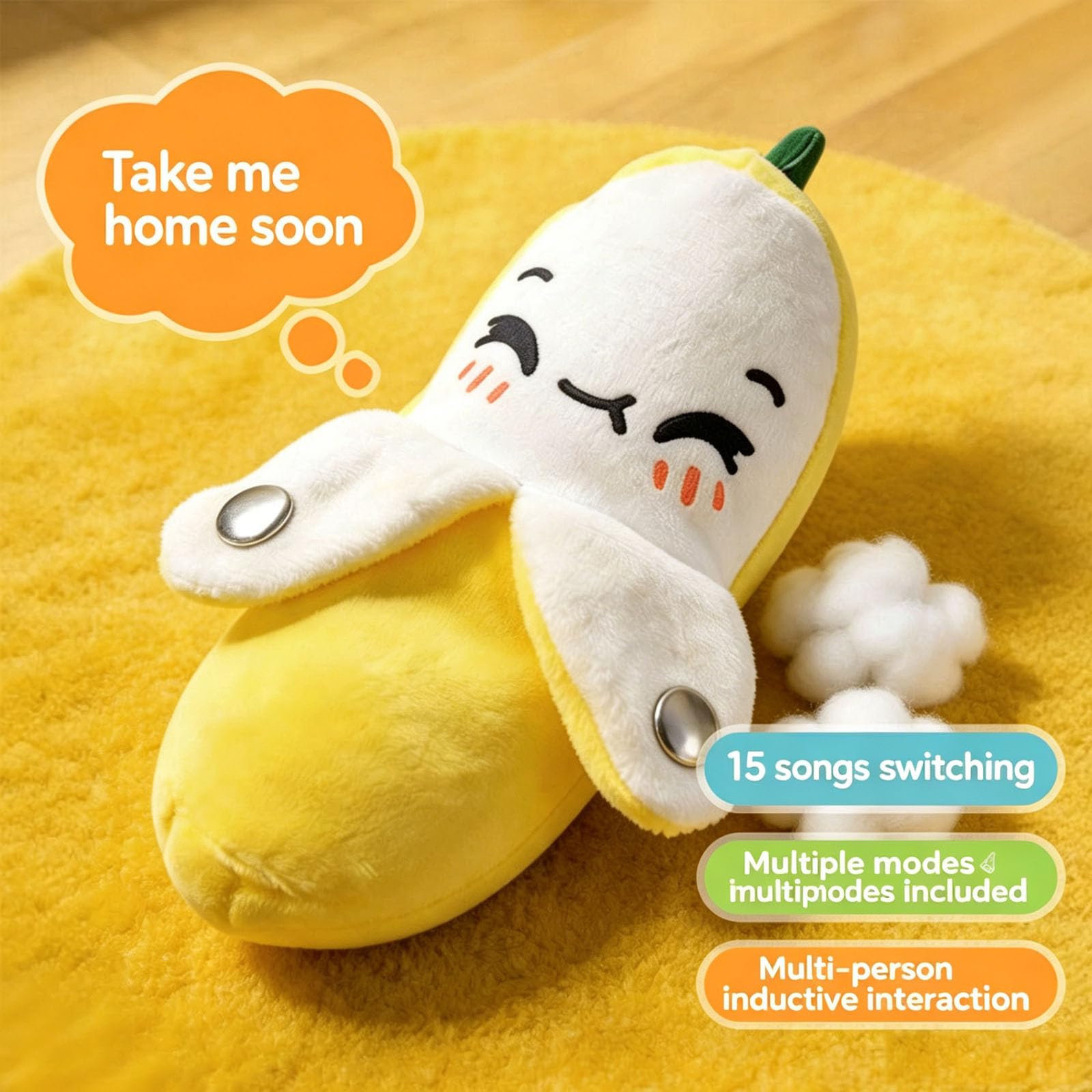 Interactive Musical Plush Toy with Sounds, Touch-Sensor Soft Interactive Figure, Fun & Playful Sound-Activated Toys for Kids, Touch-Sensitive Banana Plush Toy for Parent-Child Play